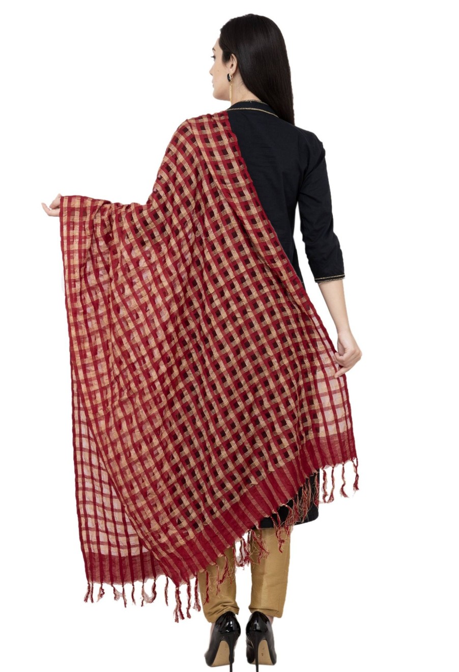 Women AR Silks | A R Silk Golder Box Regular Dupatta Color Dupatta Or Chunni Mehroon