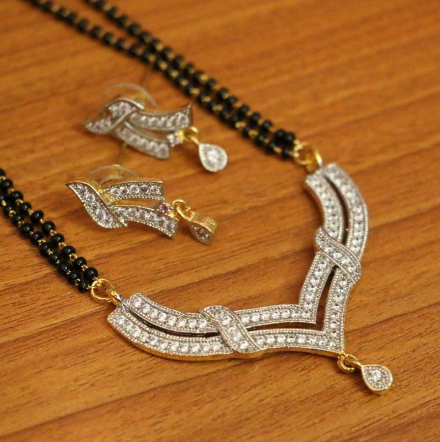 Jewellery Sanvi Jewels | Women'S Cz Studded Diamond Look Mangalsutra - Sanvi Jewels White