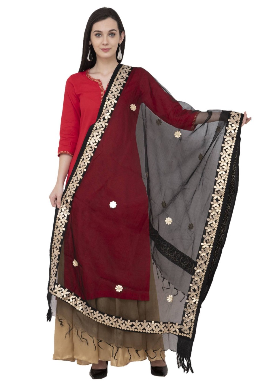 Women AR Silks | A R Silk Orgenza Gota Patti Fancy Dupatta Color Dupatta Or Chunni Black