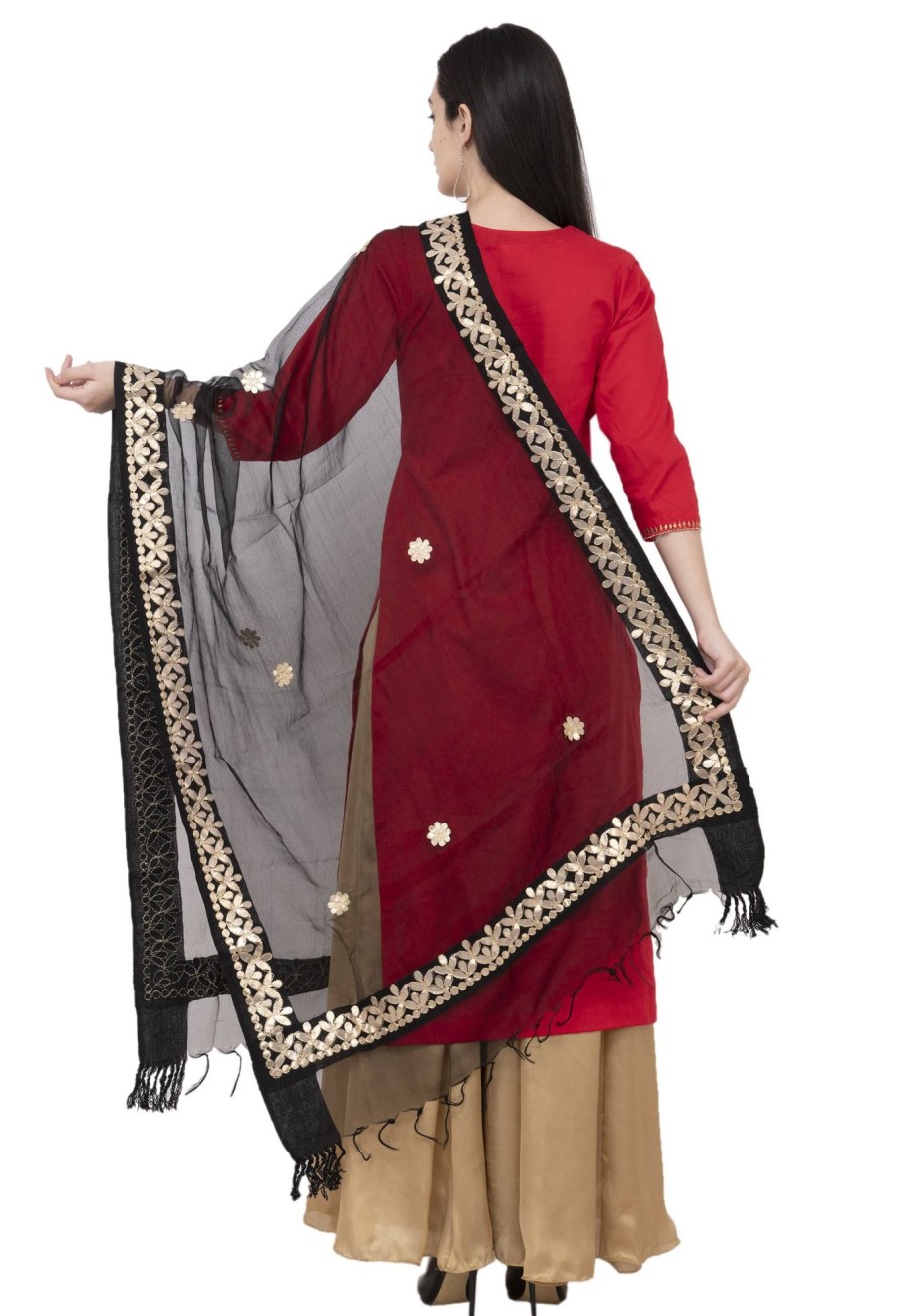 Women AR Silks | A R Silk Orgenza Gota Patti Fancy Dupatta Color Dupatta Or Chunni Black