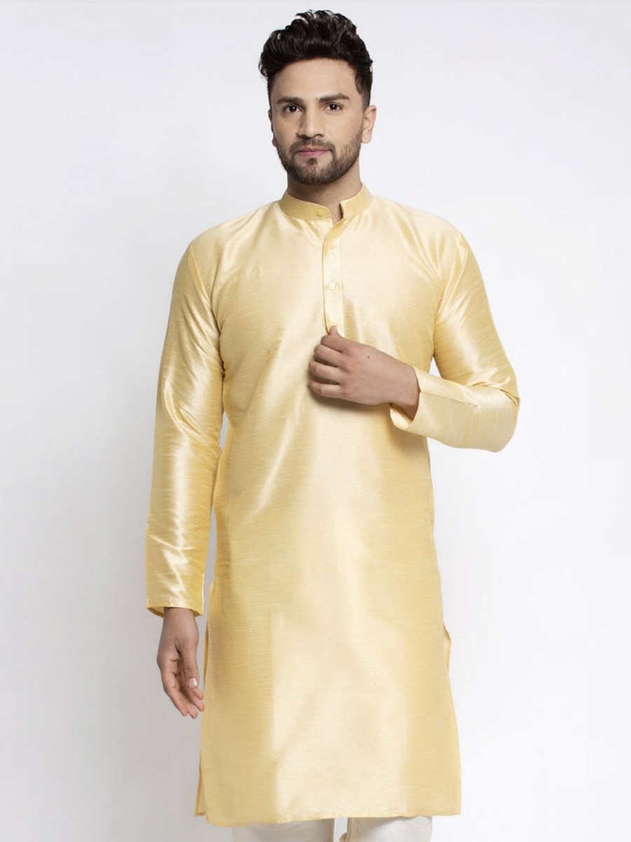 Men Virat Fashions | Men'S Golden Solid Dupion Silk Kurta Only( Ko 636 Golden ) - Virat Fashions