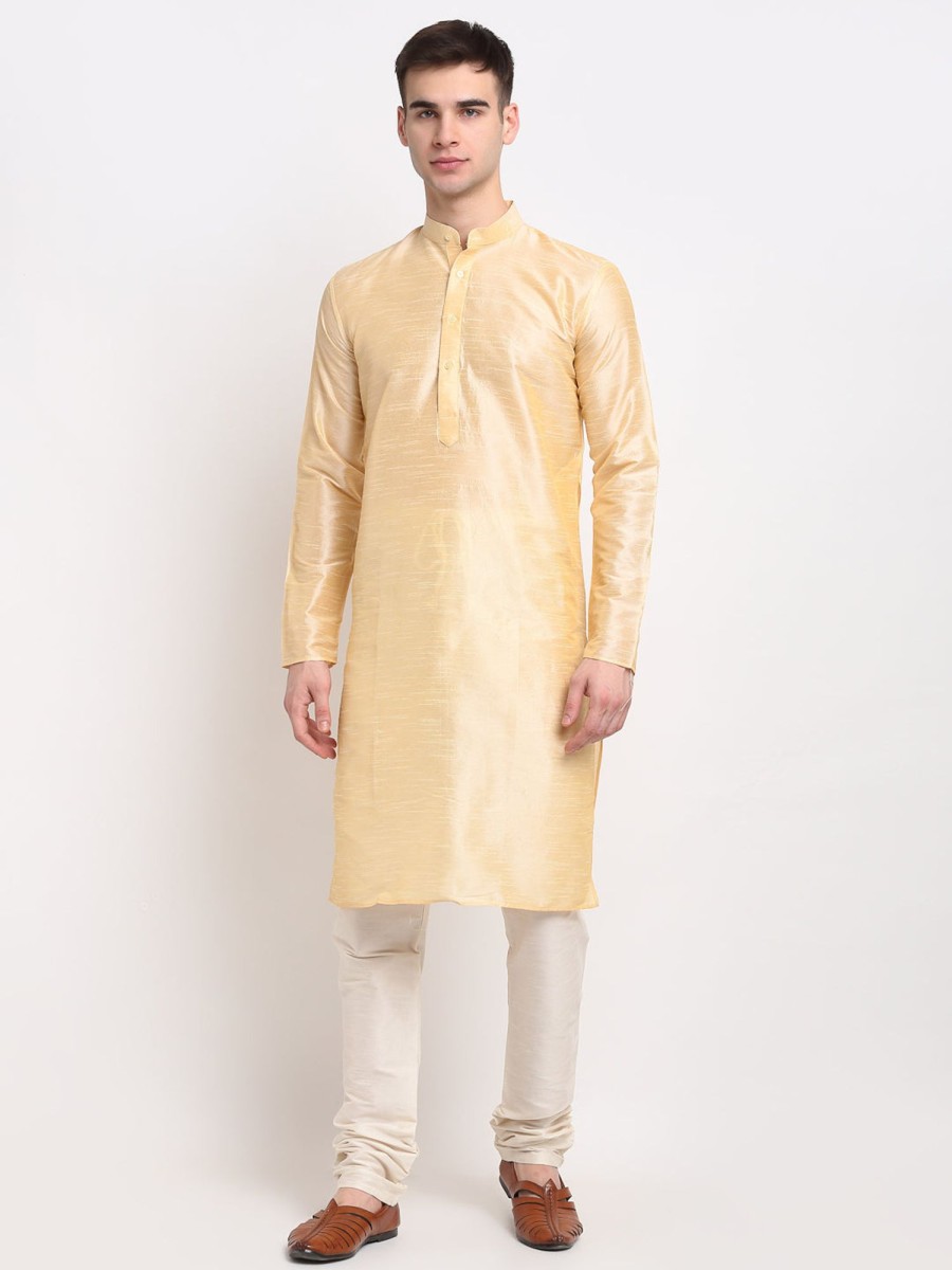 Men Virat Fashions | Men'S Golden Solid Dupion Silk Kurta Only( Ko 636 Golden ) - Virat Fashions