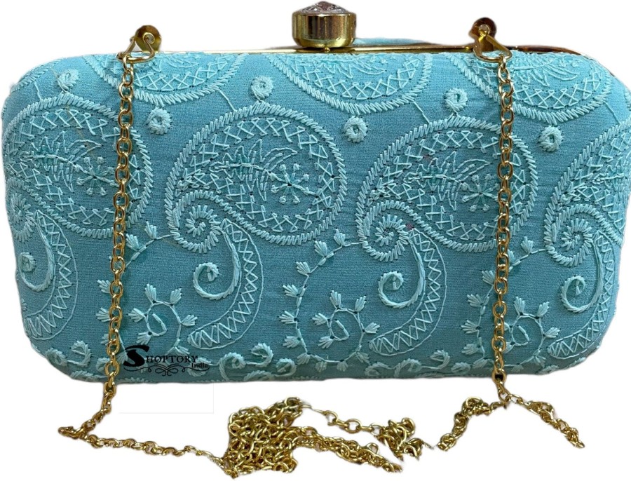 Others Ritzie | Women'S Chicken Kari Embroidery Boxclutch With Potli Skyblue - Ritzie