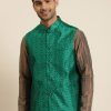 Men Sojanya | Men'S Jacquard Silk Dark Self Design Only Nehrujacket - Sojanya Green