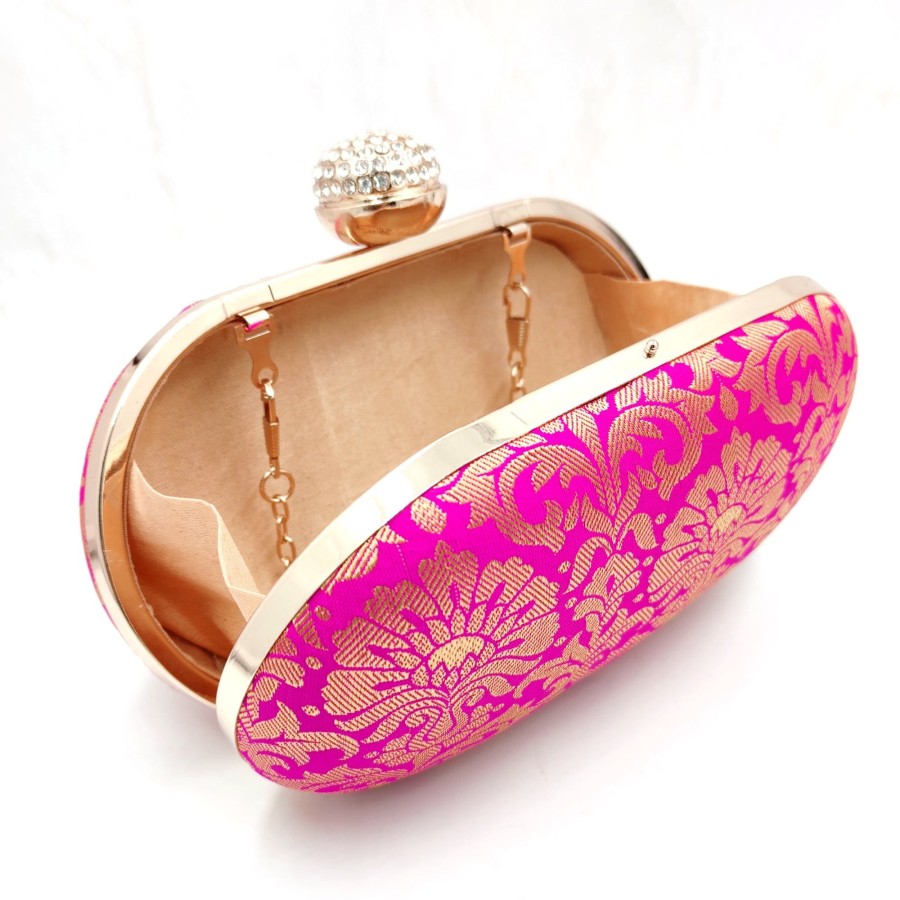 Others VASTANS | Women'S Pink Color Ethnique Brocade Clutch Bag - Vastans