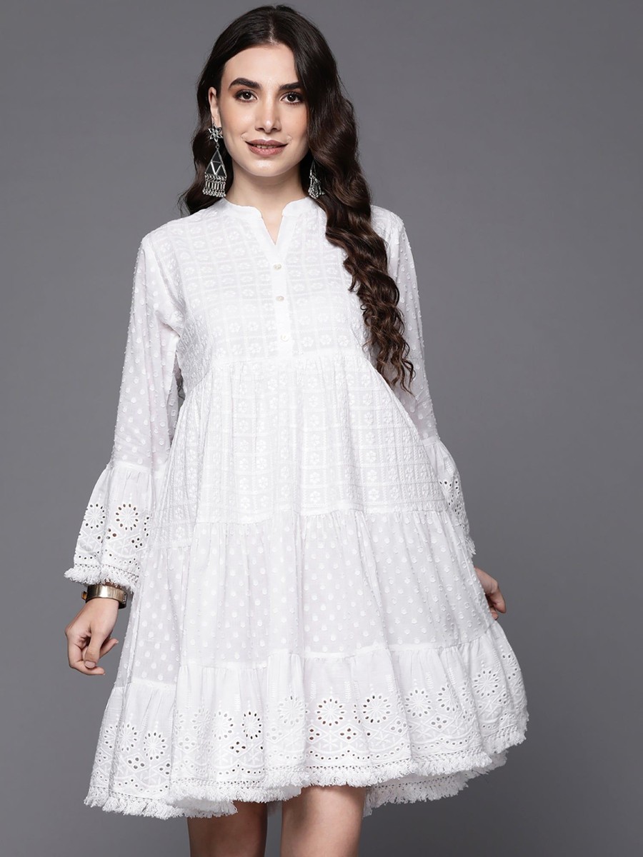 Women Indo Era | Women'S A-Line Midi Dress - Indo Era White