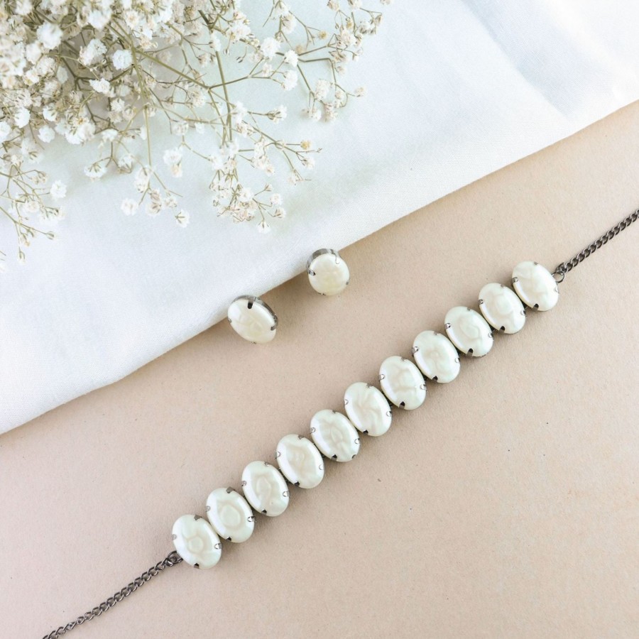 Jewellery I Jewels | Women'S Glamorous Fashionable Eye-Catching Beaded Choker And Earrings Set - I Jewels Cream