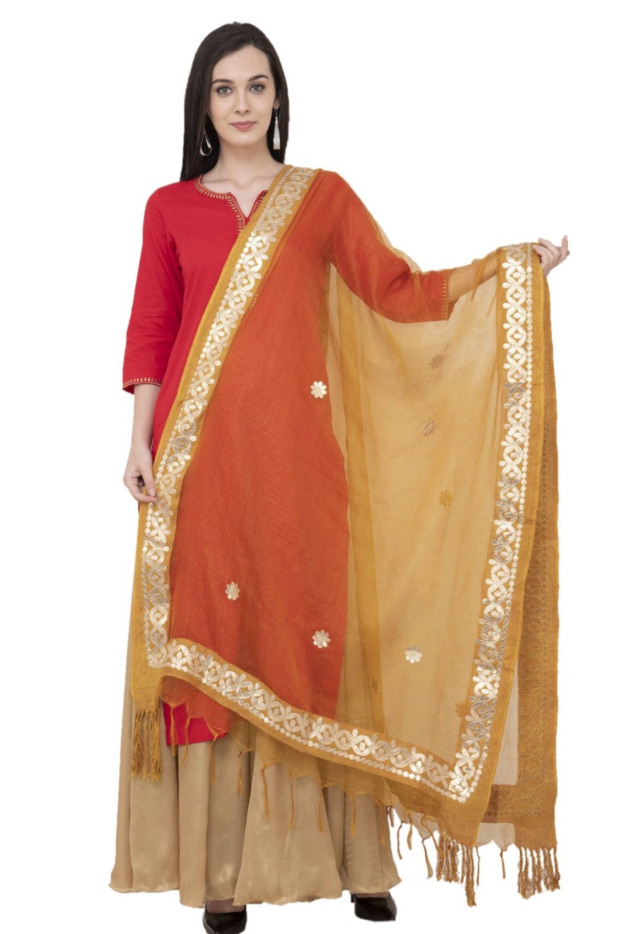 Women AR Silks | A R Silk Orgenza Gota Patti Fancy Dupatta Color Dupatta Or Chunni Musturd