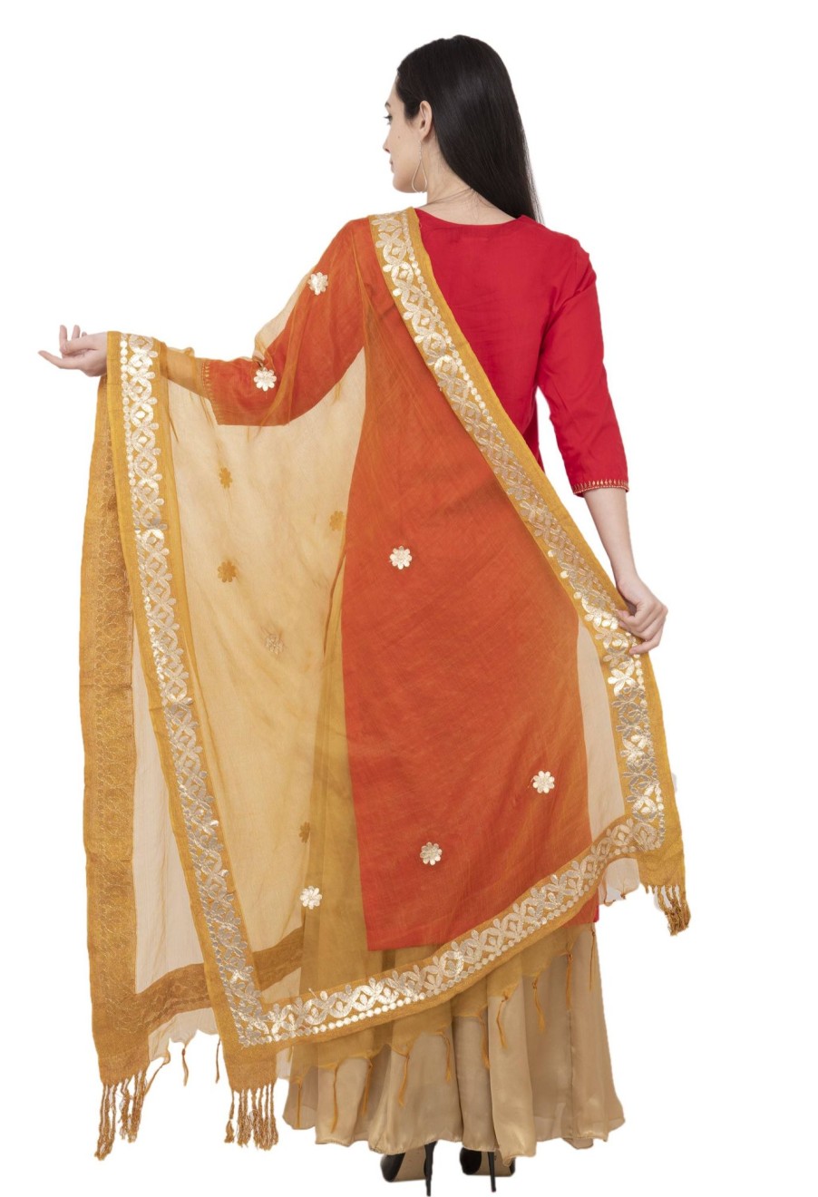 Women AR Silks | A R Silk Orgenza Gota Patti Fancy Dupatta Color Dupatta Or Chunni Musturd