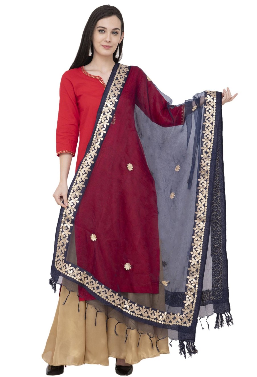 Women AR Silks | A R Silk Orgenza Gota Patti Fancy Dupatta Color Dupatta Or Chunni Navy