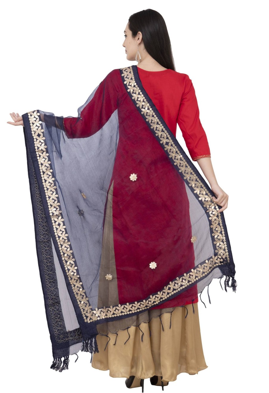 Women AR Silks | A R Silk Orgenza Gota Patti Fancy Dupatta Color Dupatta Or Chunni Navy