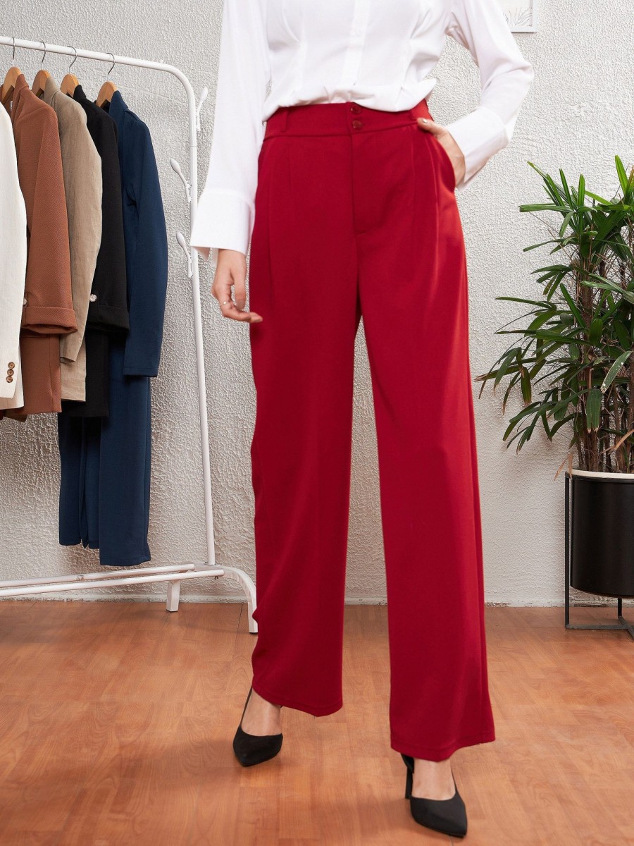 Women SASSAFRAS | Women'S Pleated Straight Pants - Sassafras Red