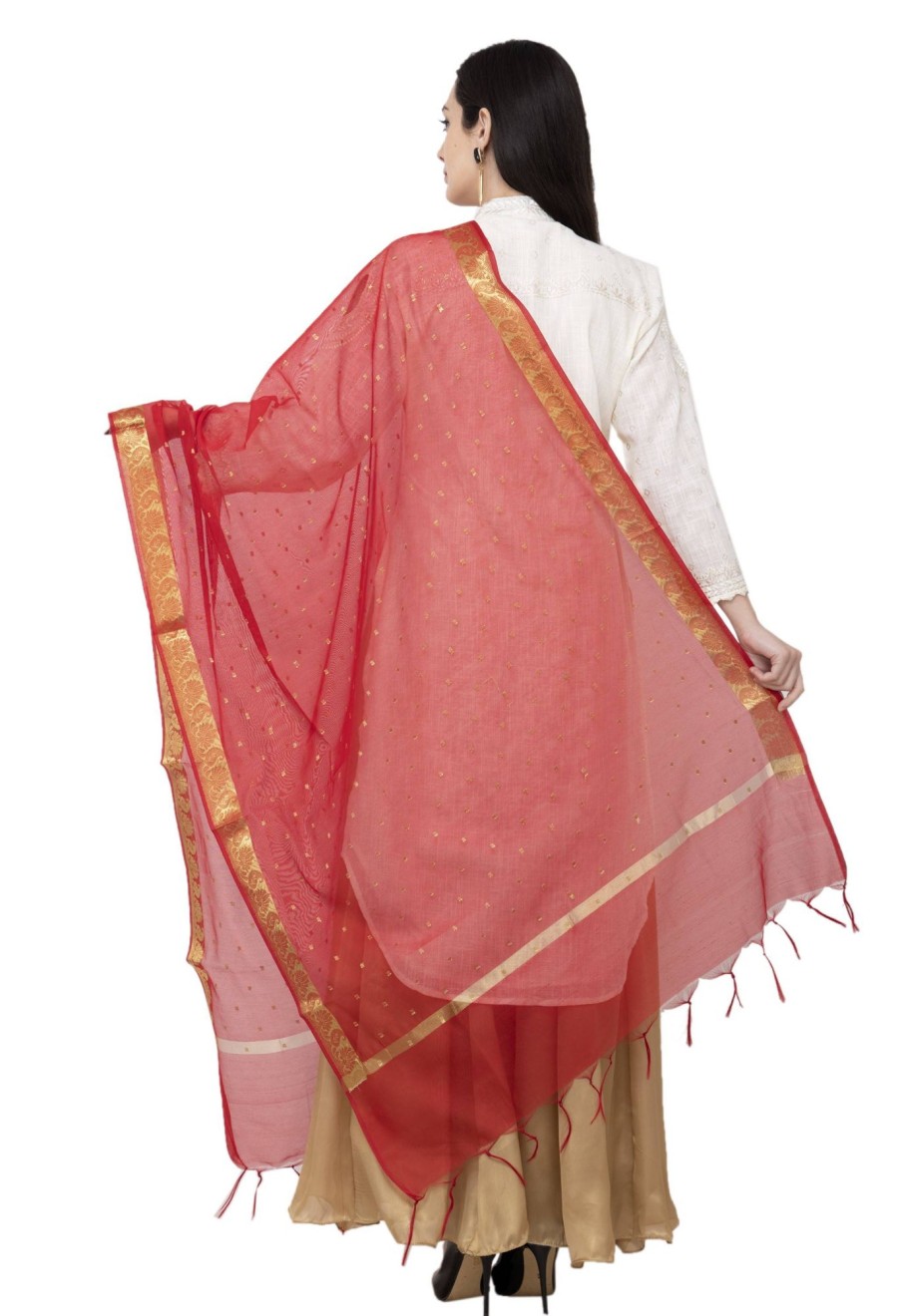 Women AR Silks | A R Silk Vns Border Buti Fancy Dupatta Color Dupatta Or Chunni Red