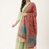 Women VAABA | Women'S Color Cotton Blend Printed Embroide Dupatta - Vaaba Red