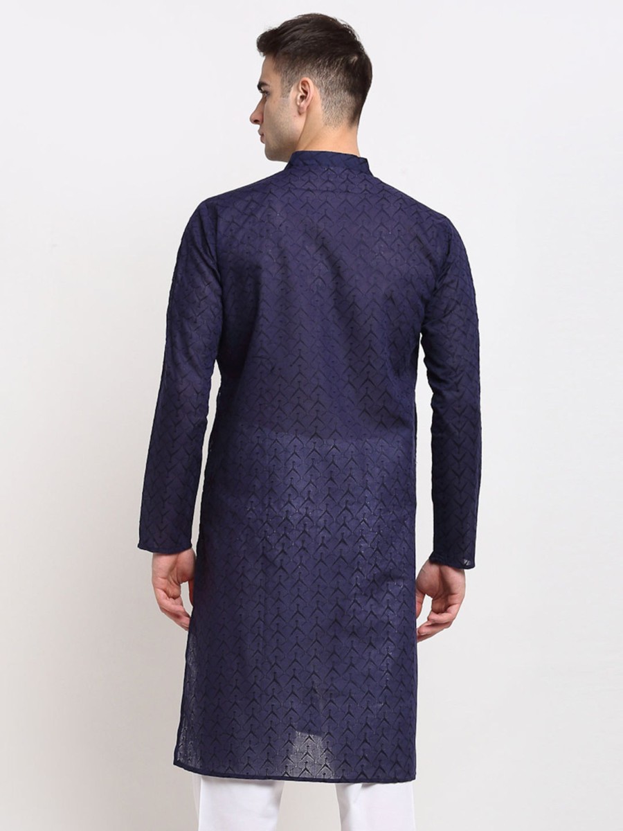 Men Virat Fashions | Men'S Navy Blue Chikan Kurta Only ( Ko 561 Navy ) - Virat Fashions