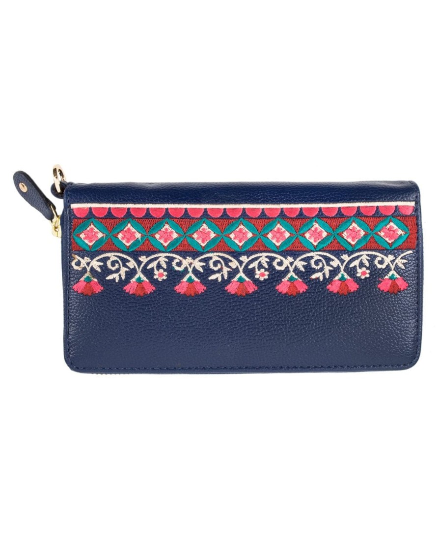 Others Chumbak | Floral Bunch Embroidered Navy Long Wallet - Chumbak