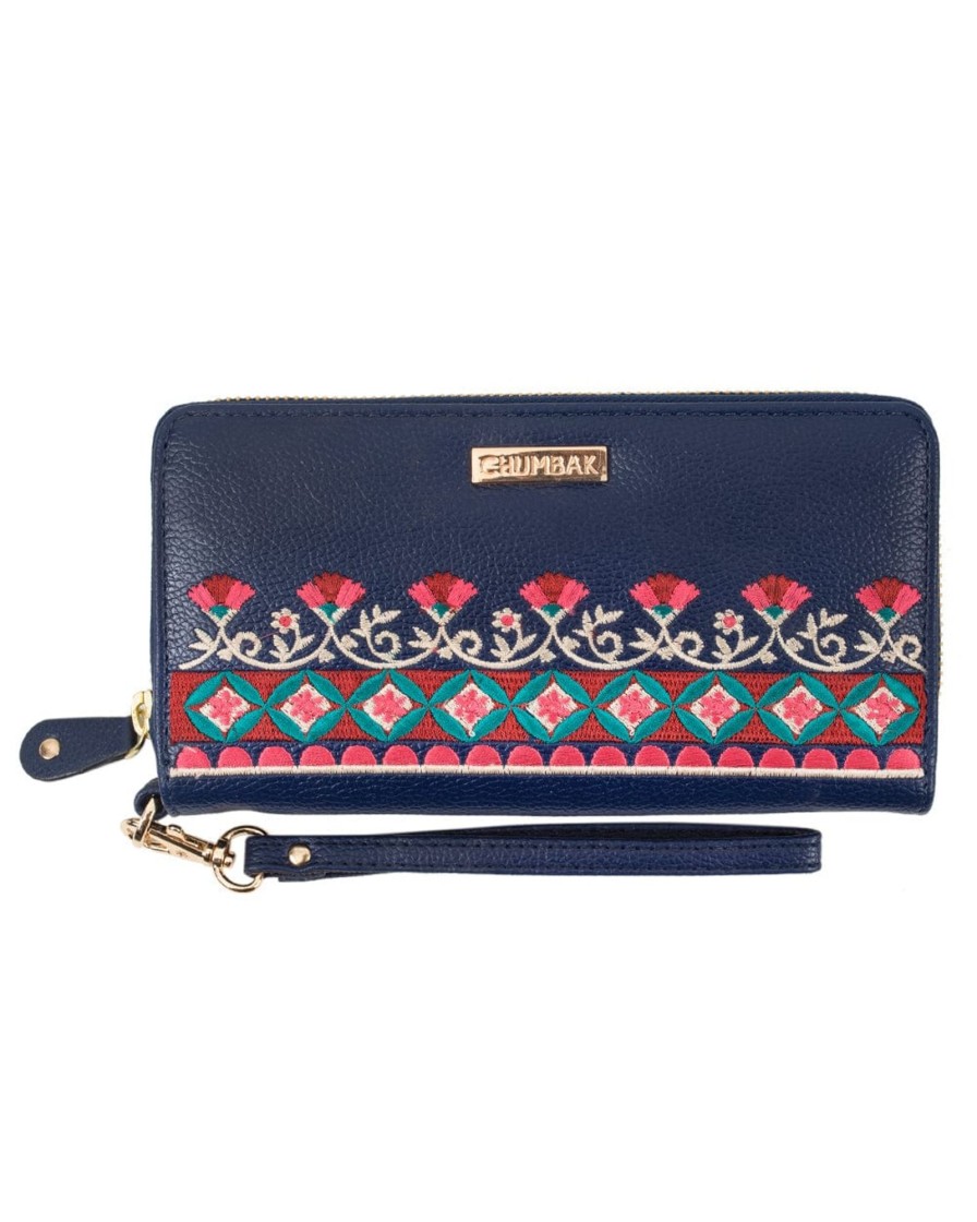 Others Chumbak | Floral Bunch Embroidered Navy Long Wallet - Chumbak