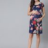 Women AKS | Women'S Floral Print Maternity Shift Dress - Aks Blue