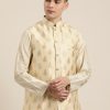 Men Sojanya | Men'S Silk Blend U0026 Gold Self Design Only Nehrujacket - Sojanya Beige