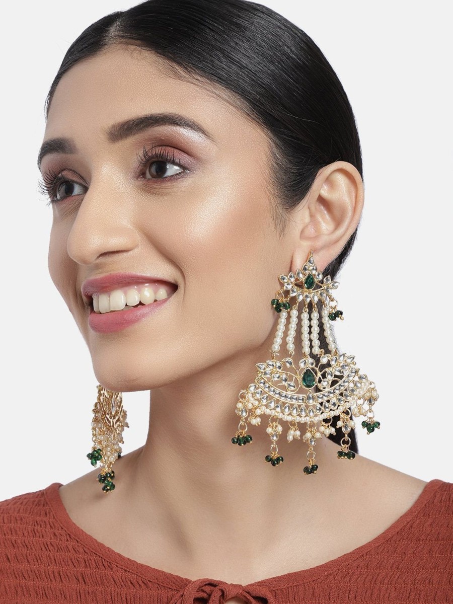 Jewellery I Jewels | Women'S Gold Plated Traditional Kundan U0026 Pearl Dangler Drop Paasa Earrings - I Jewels Green