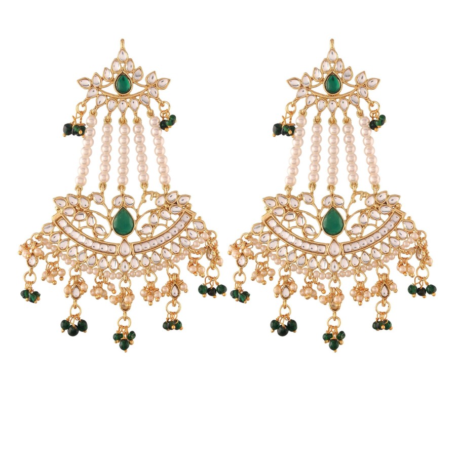 Jewellery I Jewels | Women'S Gold Plated Traditional Kundan U0026 Pearl Dangler Drop Paasa Earrings - I Jewels Green