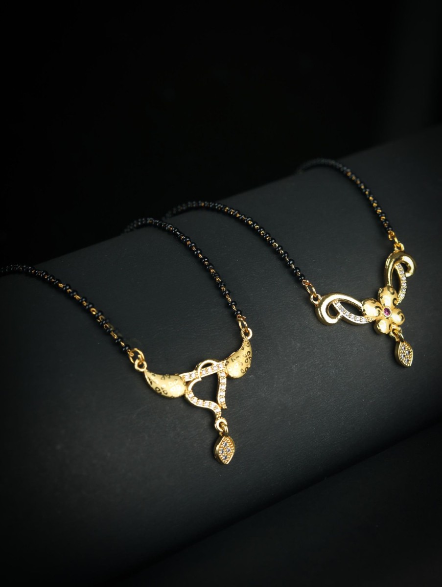 Jewellery Priyaasi | Women'S Set Of 2 American Diamond Gold Plated Mangalsutra - Priyaasi