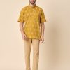 Men TREND-MATTERS | Men'S Mustard Yellow Tree Printed Short Kurta - Trend-Matters