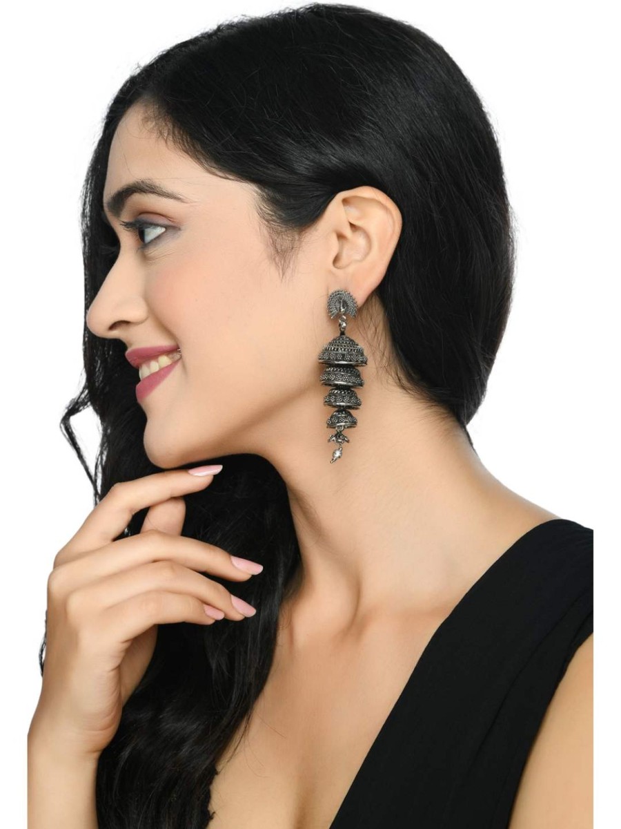 Jewellery Kamal Johar | Oxidized Peacock Design Color Earrings - Johar Kamal Silver