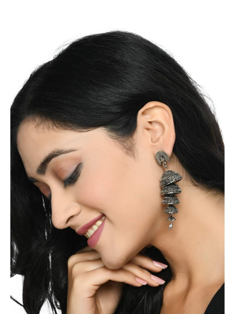 Jewellery Kamal Johar | Oxidized Peacock Design Color Earrings - Johar Kamal Silver