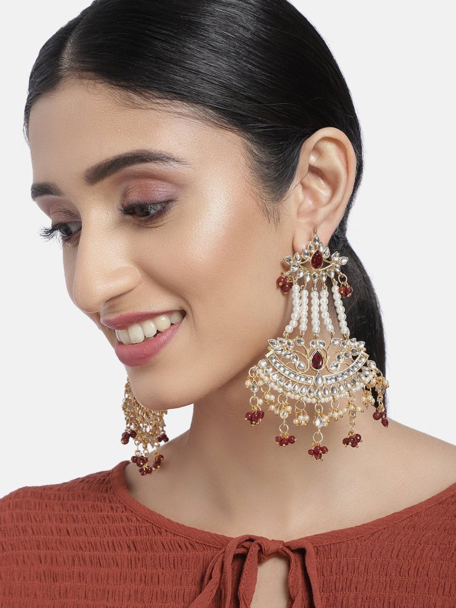 Jewellery I Jewels | Women Golden Traditional Kundan U0026 Pearl Dangler Drop Earrings By I Jewels (1 Pair Earrings) Maroon