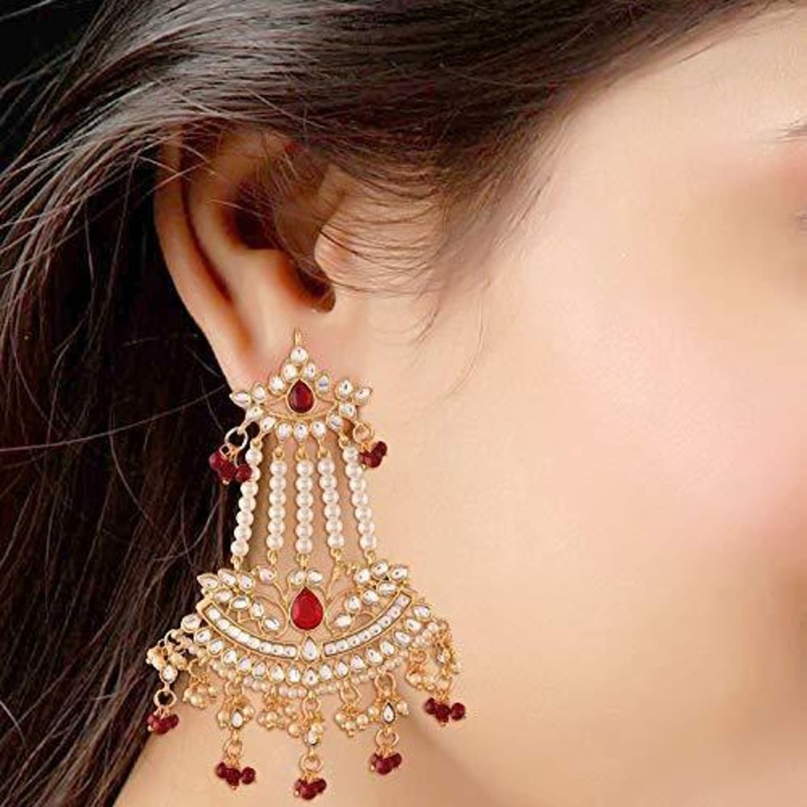 Jewellery I Jewels | Women Golden Traditional Kundan U0026 Pearl Dangler Drop Earrings By I Jewels (1 Pair Earrings) Maroon