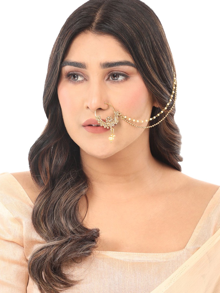 Jewellery Anikas Creation | 24K Plated Jewlery Nose Ring Nath By Anikas Creation Gold