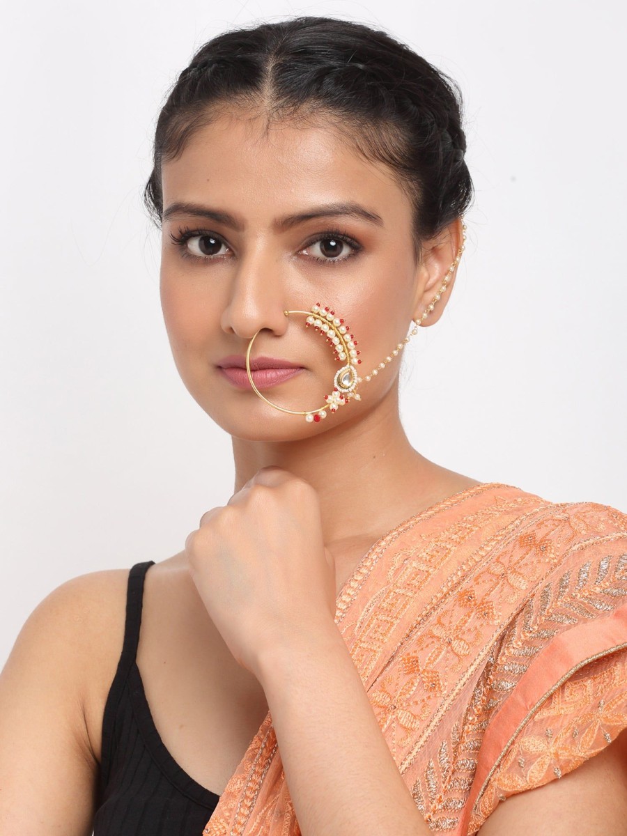 Jewellery Ruby Raang | Royal Kundan U0026 Pearl Nose Ring By Ruby Raang