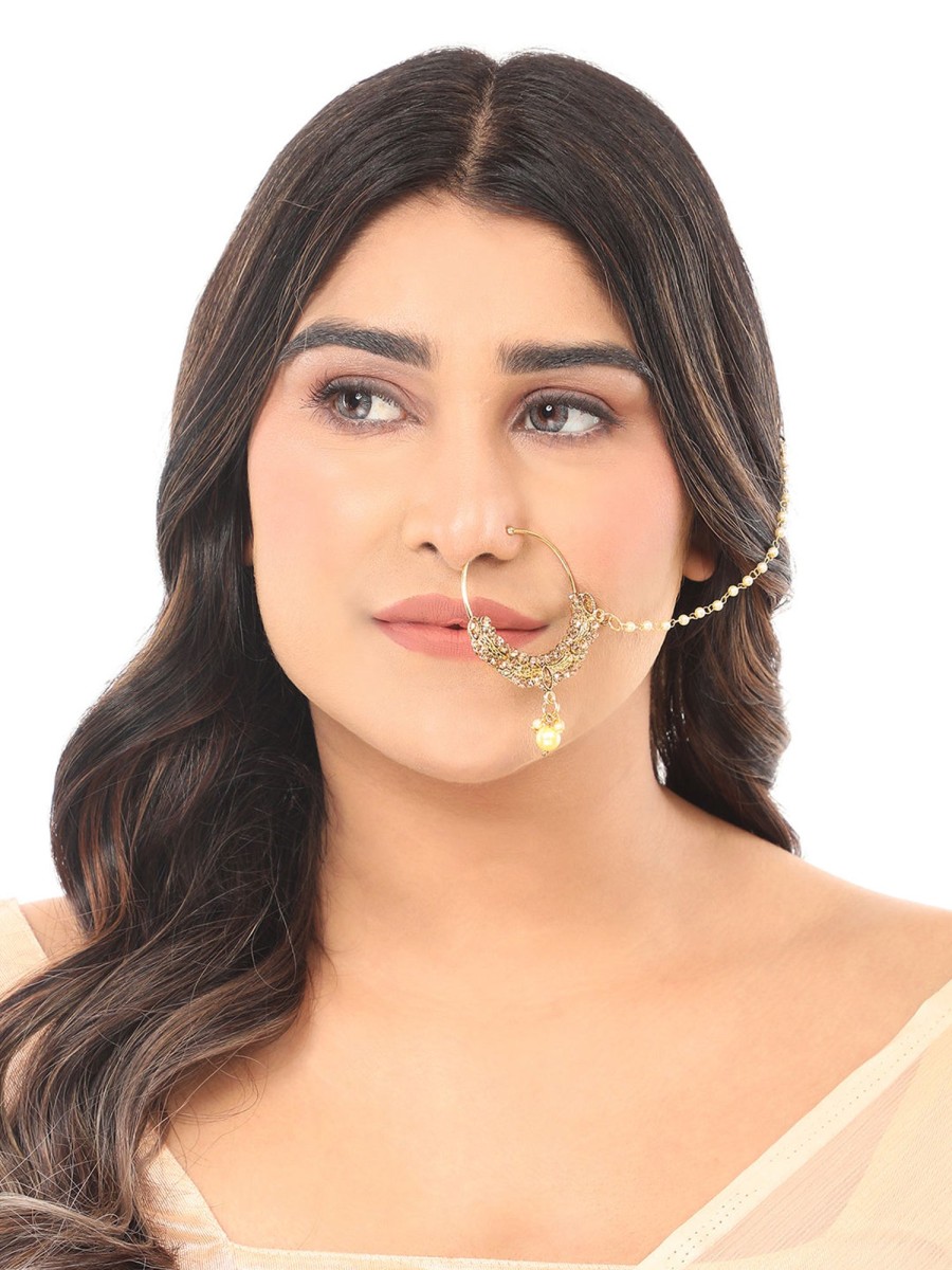 Jewellery Anikas Creation | 14K Plated Handcrafted Nose Ring Nath By Anikas Creation Gold