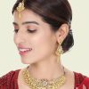 Jewellery Anikas Creation | Designer Gold Plated Traditional Matte Finish Necklace With Earring Maangtika - Anikas Creation Multicolor