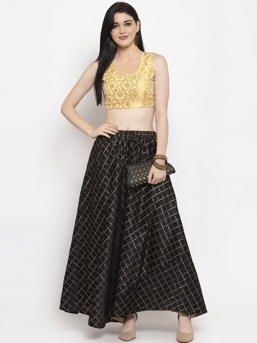 Women Wahe-NOOR | Women'S Black Printed Maxi Skirt - Wahe-Noor