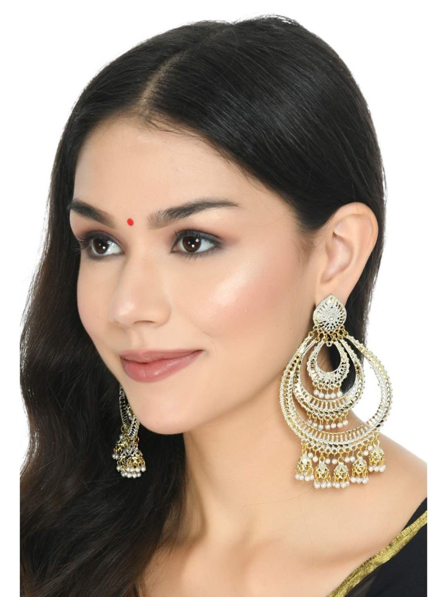 Jewellery Kamal Johar | Johar Kamal Latest Design Triple Circle White U0026 Golden Earrings Jker_038 White & Golden