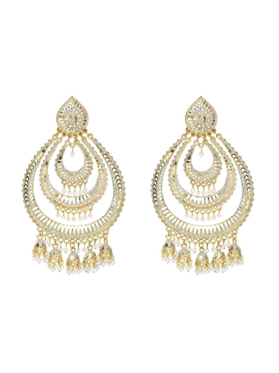 Jewellery Kamal Johar | Johar Kamal Latest Design Triple Circle White U0026 Golden Earrings Jker_038 White & Golden