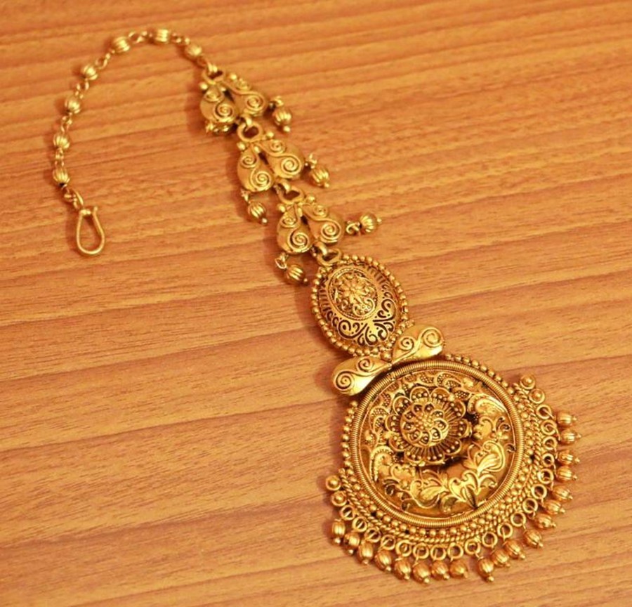 Jewellery Sanvi Jewels | Women'S Look Antique Wedding Maang Tikka - Sanvi Jewels Gold