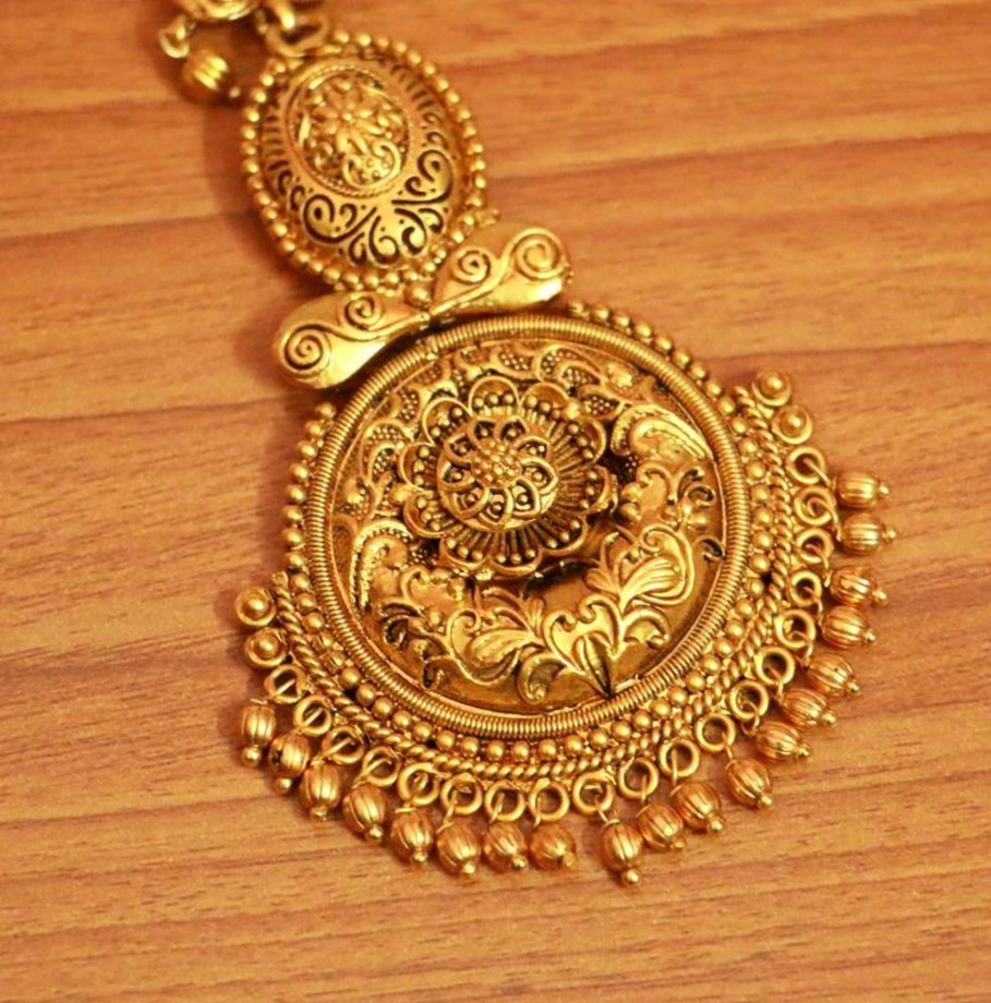 Jewellery Sanvi Jewels | Women'S Look Antique Wedding Maang Tikka - Sanvi Jewels Gold