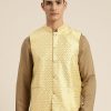 Men Sojanya | Men'S Silk Blend Lime U0026 Gold Self Design Only Nehrujacket - Sojanya Green