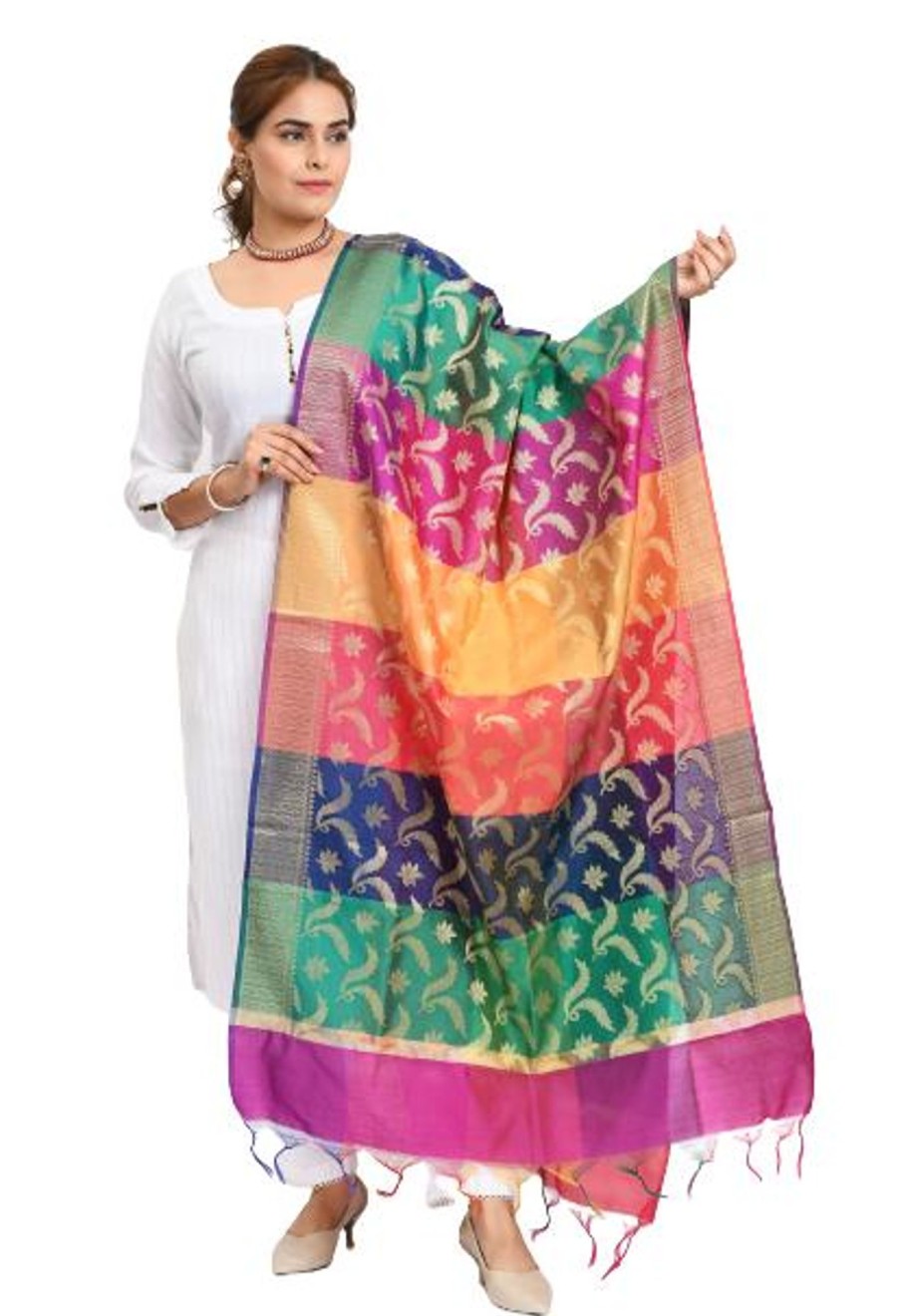 Women Moeza | Women'S Banarsi Silk Floral Woven Design Multi Dupatta - Moeza Multi Colour