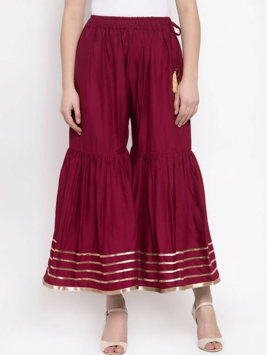 Women CHEERA | Women'S Viscose Rayon Free Size Maroon Solid Gota Work Sharara - Cheera