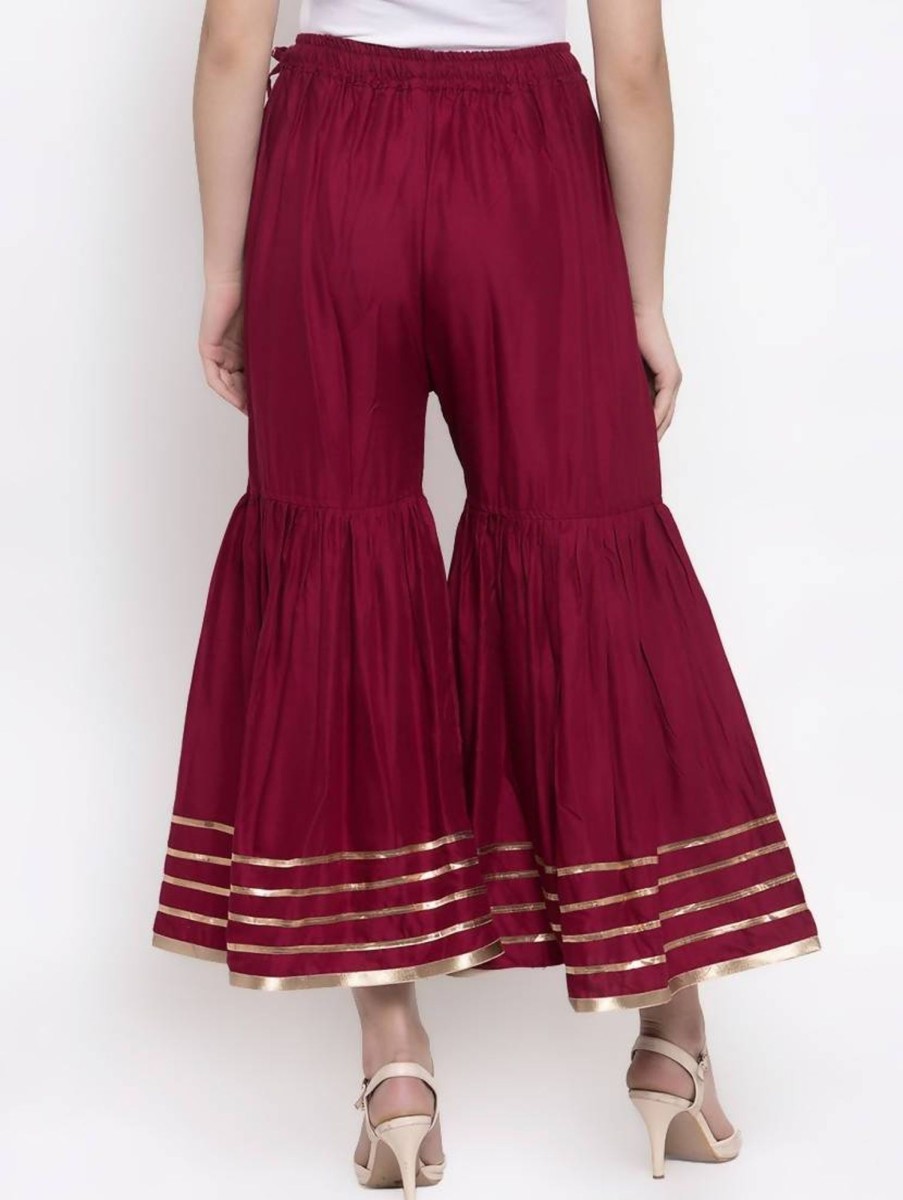 Women CHEERA | Women'S Viscose Rayon Free Size Maroon Solid Gota Work Sharara - Cheera