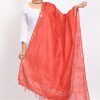 Women Moeza | Women'S Linen Cotton Silver Border Dupatta - Moeza Red