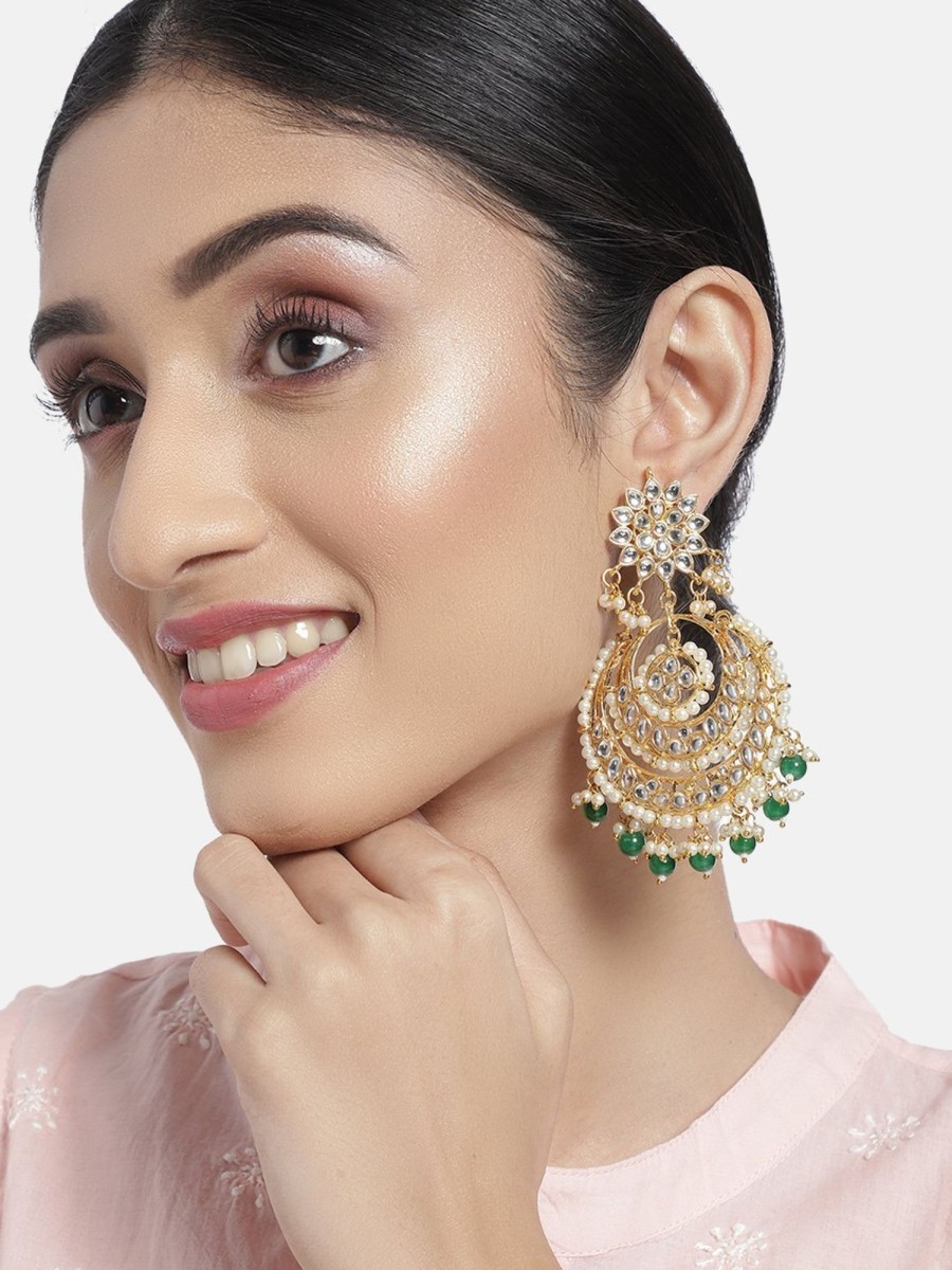 Jewellery I Jewels | Women'S Gold Plated Alloy Traditional Handcrafted Beaded Big Chandbali Earrings - I Jewels Green