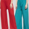 Women Wahe-NOOR | Women'S Solid Red U0026 Turquoise Rayon Palazzo (Pack Of 2) - Wahe-Noor