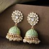 Jewellery Priyaasi | Women'S Gold-Plated Kundan Studded Floral Patterned Meenakari Jhumka Earrings In Green Color - Priyaasi