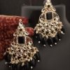 Jewellery EVY | Women'S Cz Black Monalisa Stone Pearls Chandbali Earrings Set - Evy