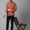 Men Even Apparels | Men'S Rust Pure Cotton Kurta With Band Collar - Even Apparels Brown